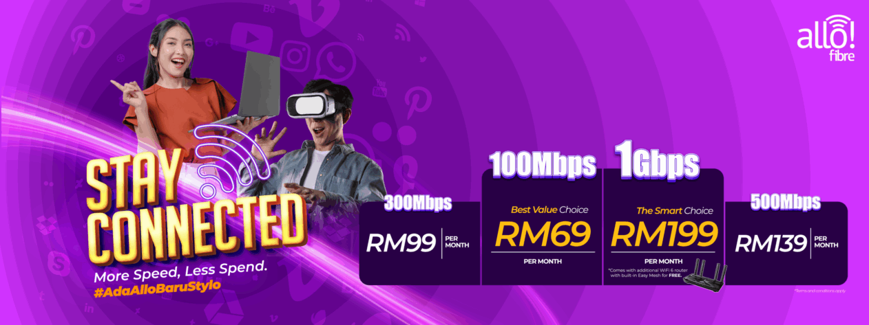 Stay Connected — Allo Fibre plans from RM69 per month